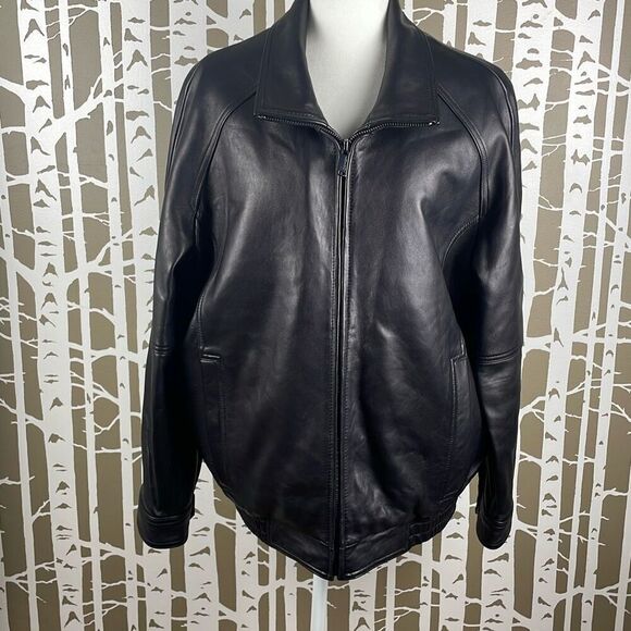 Calvin Klein Black Leather Bomber Jacket L - Picture 1 of 10